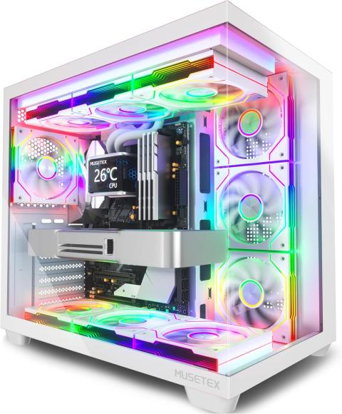 MUSETEX Y6 ATX PC Case w/ 7 Infinity Mirror Fans White
